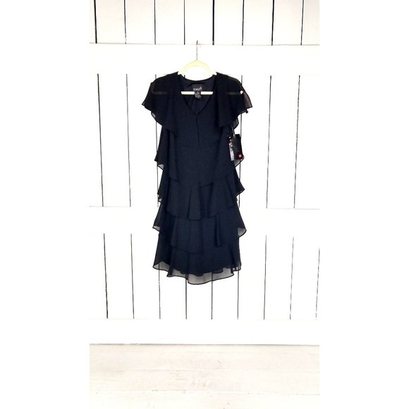 Scarlett Dresses & Skirts - 90s Scarlett black ruffle midi mid length pullover cocktail dress LBD 8